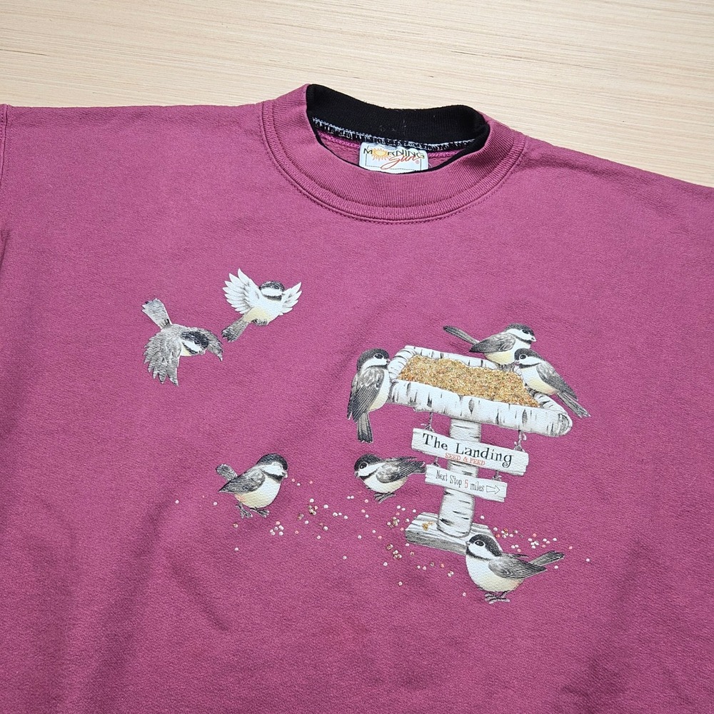 Vintage Grandma Core Bird Graphic Morning Sun Sweatshirt Women M Purple Pullover